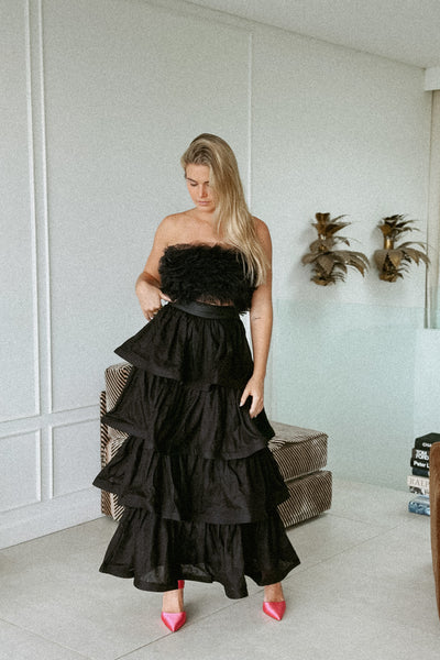 LA DAME MIDNIGHT BLACK SIGNATURE RUFFLE SKIRT