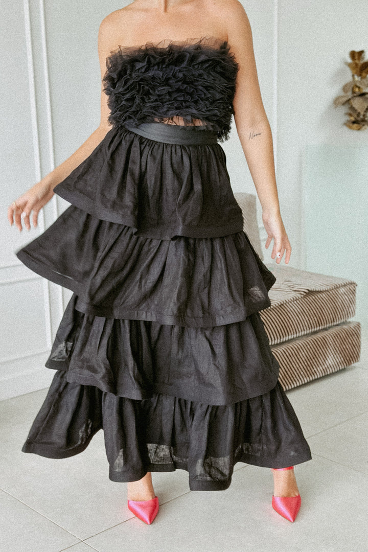 LA DAME MIDNIGHT BLACK SIGNATURE RUFFLE SKIRT