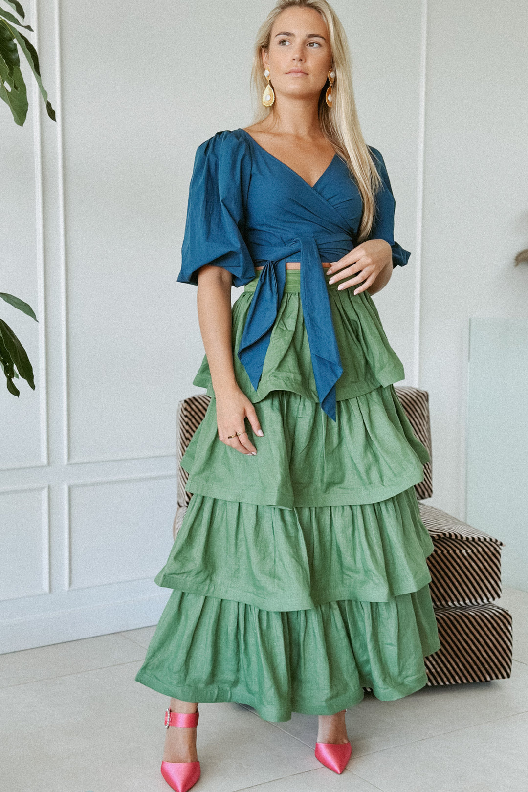 LA DAME KALE GREEN SIGNITURE RUFFLE SKIRT