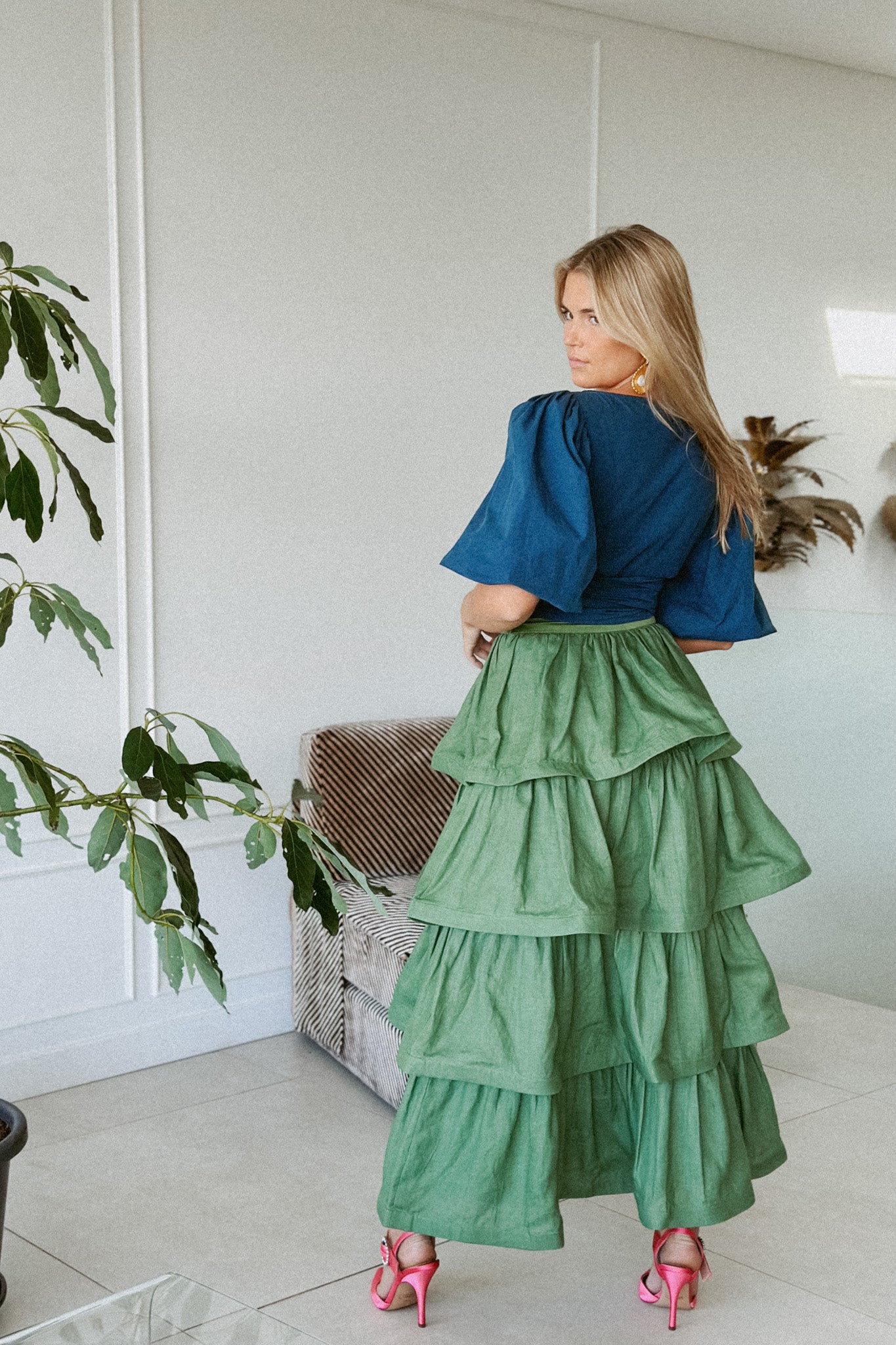 LA DAME KALE GREEN SIGNITURE RUFFLE SKIRT