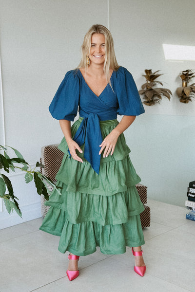 LA DAME FRENCH NAVY WRAP TOP