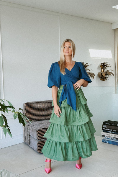 LA DAME KALE GREEN SIGNITURE RUFFLE SKIRT