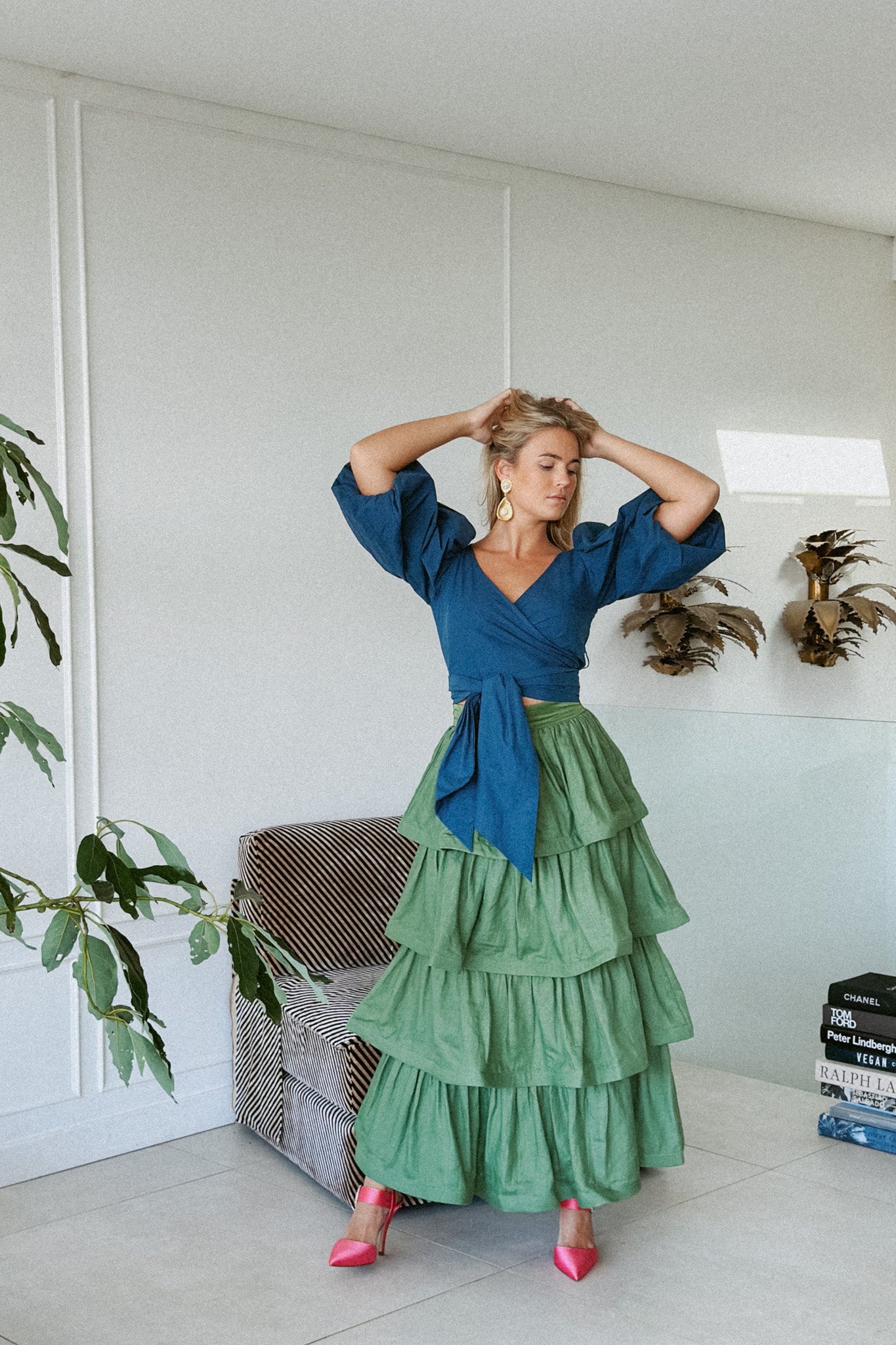 LA DAME KALE GREEN SIGNITURE RUFFLE SKIRT