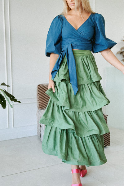 LA DAME FRENCH NAVY WRAP TOP