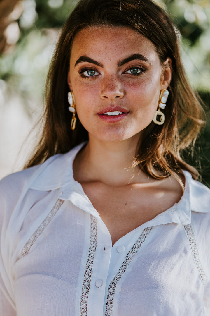 LOLITA PEARL AND BRASS EARRINGS