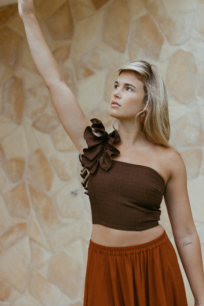 ROSIE TOP HERRINGBONE BROWN