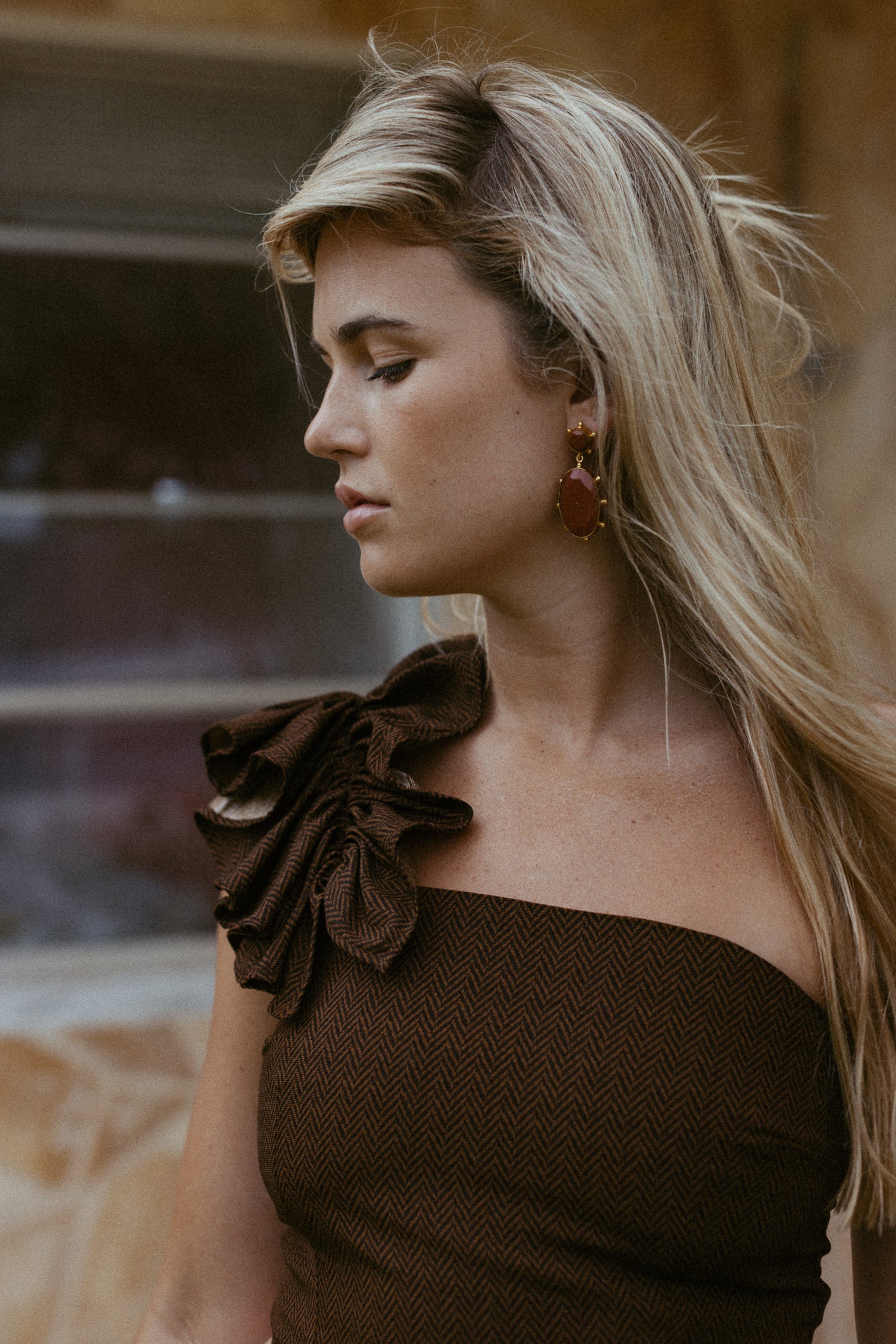 ROSIE TOP HERRINGBONE BROWN