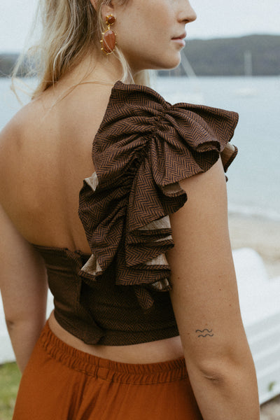 ROSIE TOP HERRINGBONE BROWN