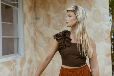 ROSIE TOP HERRINGBONE BROWN