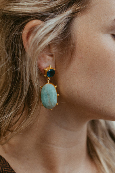 CARRA EARRINGS BLUE QUARTZ WITH AMAZONITE
