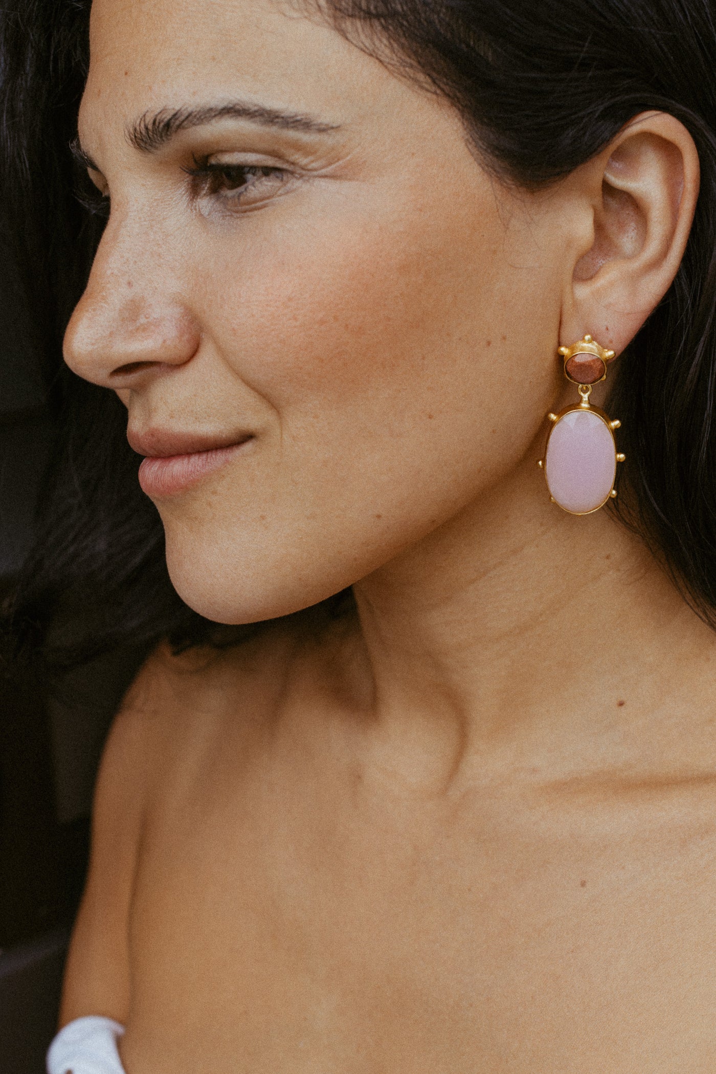 CARRA EARRINGS SUN STONE WITH ROSE QUARTZ