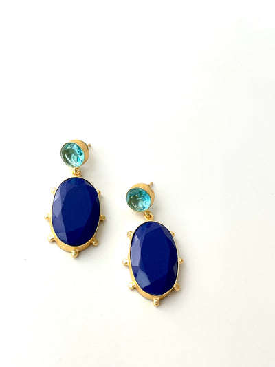 CARRA EARRINGS LIGHT BLUE QUARTZ WITH BLUE ONYX