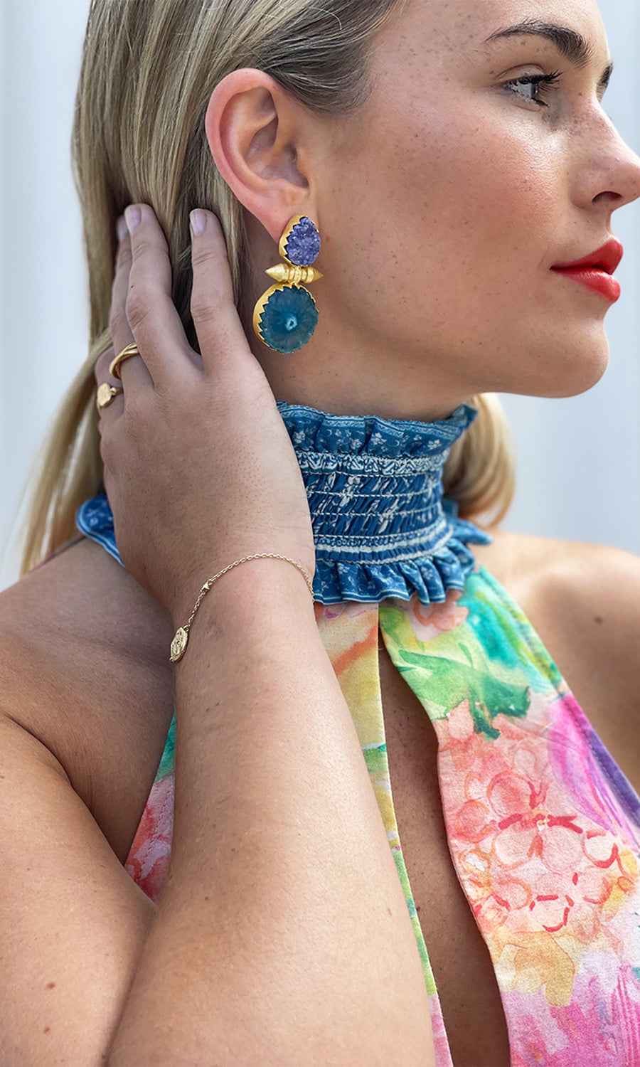 JORDAN DEEP LILAC AND TEAL BLUE EARRINGS